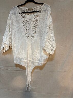 Democracy White Crochet Lace Kimono Top